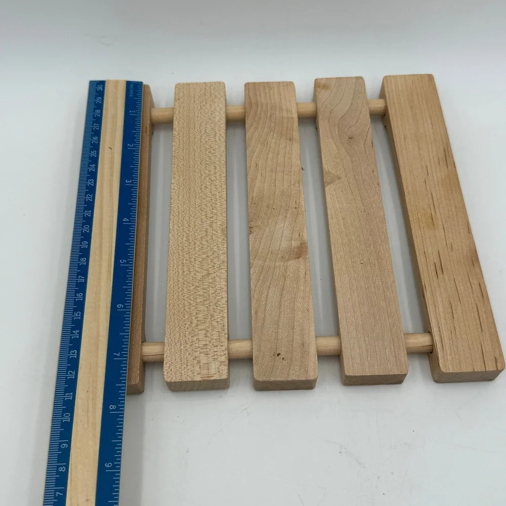 Vtg Wooden Trivet Set of 6 Natural Wood Hot Pads Square Round Slatted Slotted